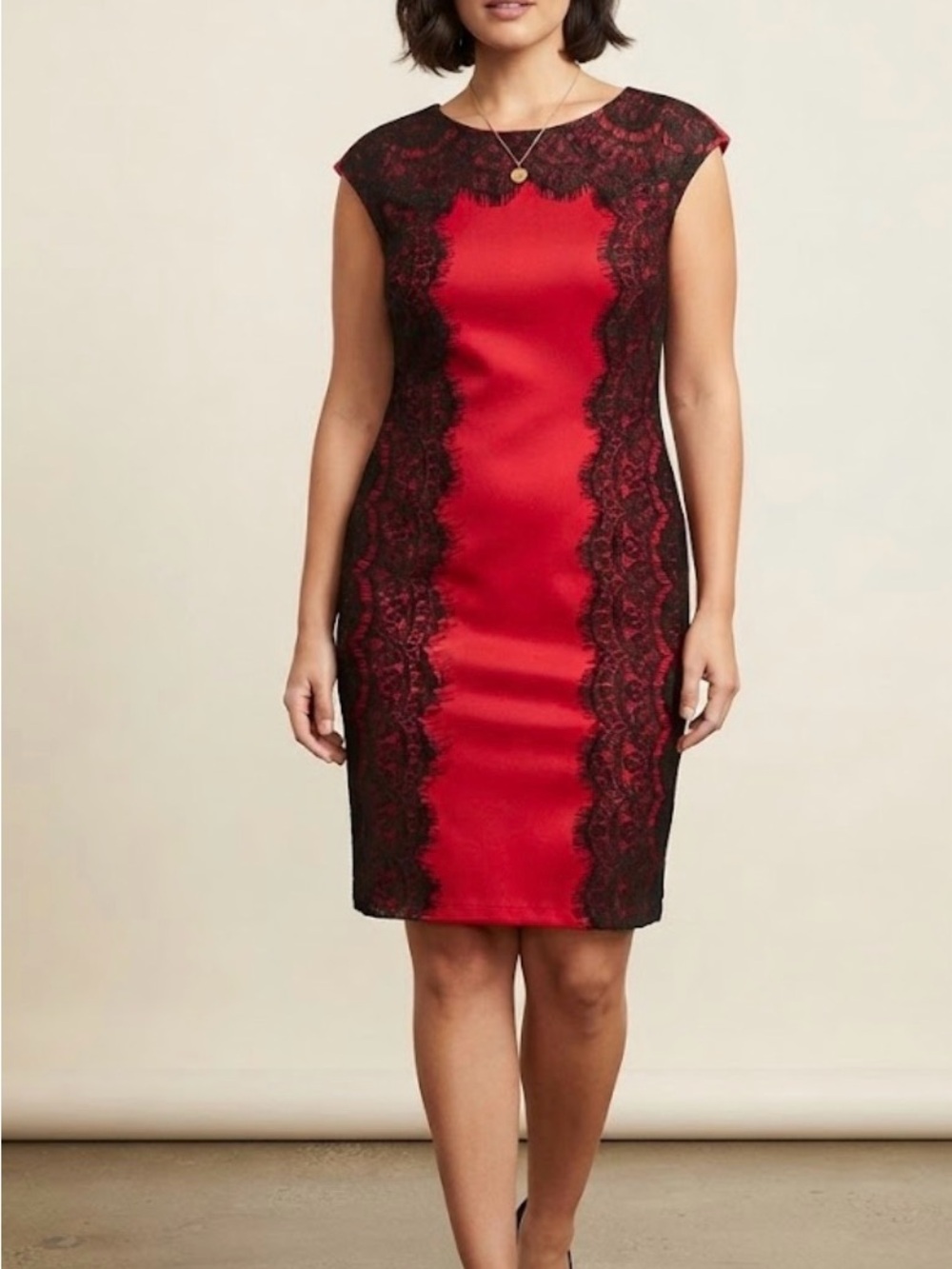 Dressbarn Collection Red & Black Lace Illusion Sheath Dress Size 14